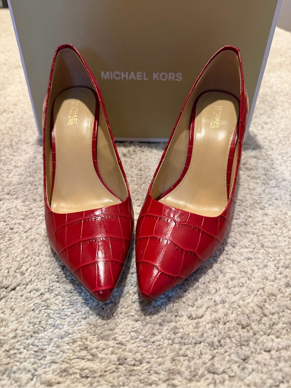 Michael Kors Red Croc-Embossed Pointed Toe Pumps (Size 7.5)